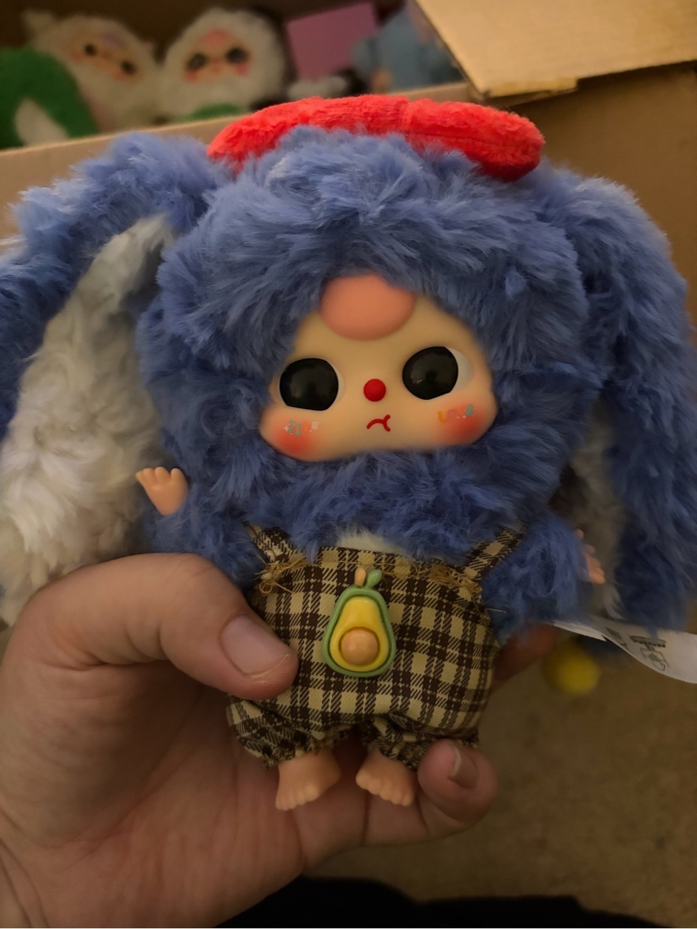 Blue Plush Bunny Doll with Avocado Outfit